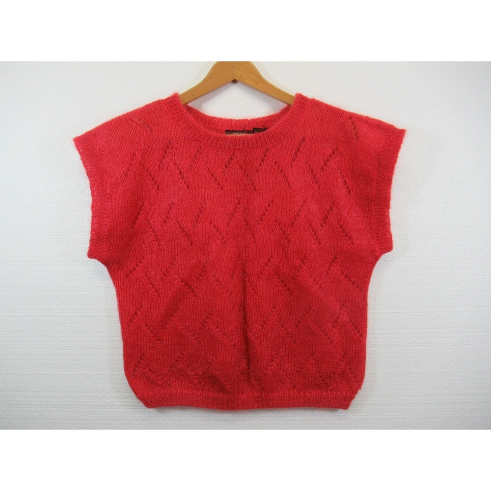 Vintage 90s Renee Tener Fuzzy Mohair Sweater Women Medium Red Cap Sleeve